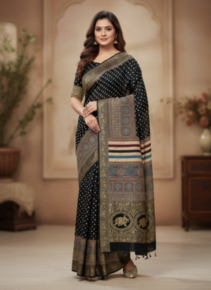 ajrakh dola silk saree